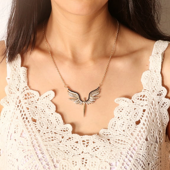 SmartBy Bling Rhinestone Angel Wings Pendant Women Party Necklace Fashion Jewelry Gift