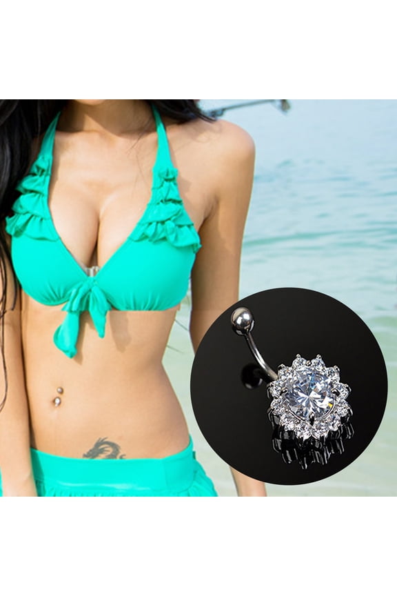 Body Piercing Ring Fashion Rhinestone Ball Button Jewelry Barbell Bar Belly Navel Ring for Women