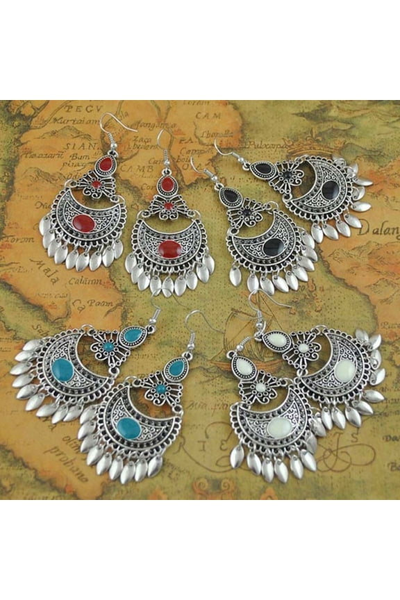 Bohemian Faux Gemstone Geometric Dangle Hook Earrings Women Banquet Jewelry