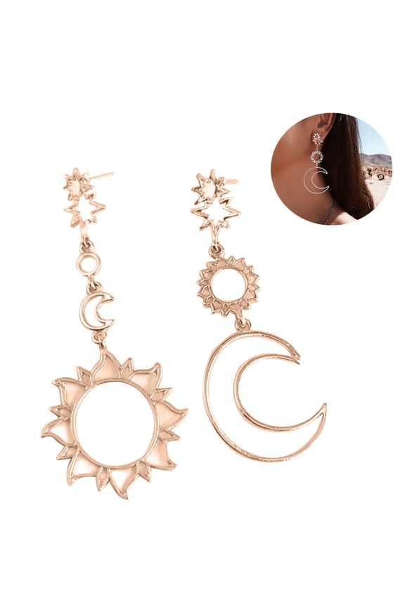 Boho Women Hollow Star Moon Sun Dangle Asymmetric Stud Earrings Jewelry Gift