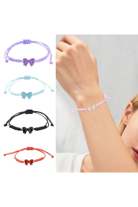 Bow Braided Bracelet Adjustable String Rope Bracelet Handcrafted Cheerleader Bracelet for Cheer Dance Team Friends Gift