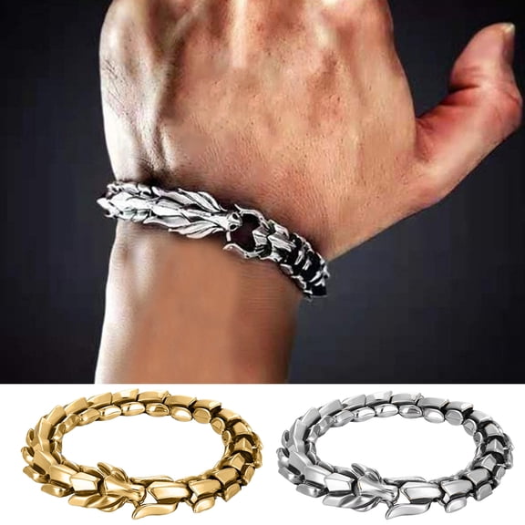 SmartBy Bracelet Personality European And American Punk Style Retro Hip Hop Dragon Head Shape Men Bracelet for Daily Wear