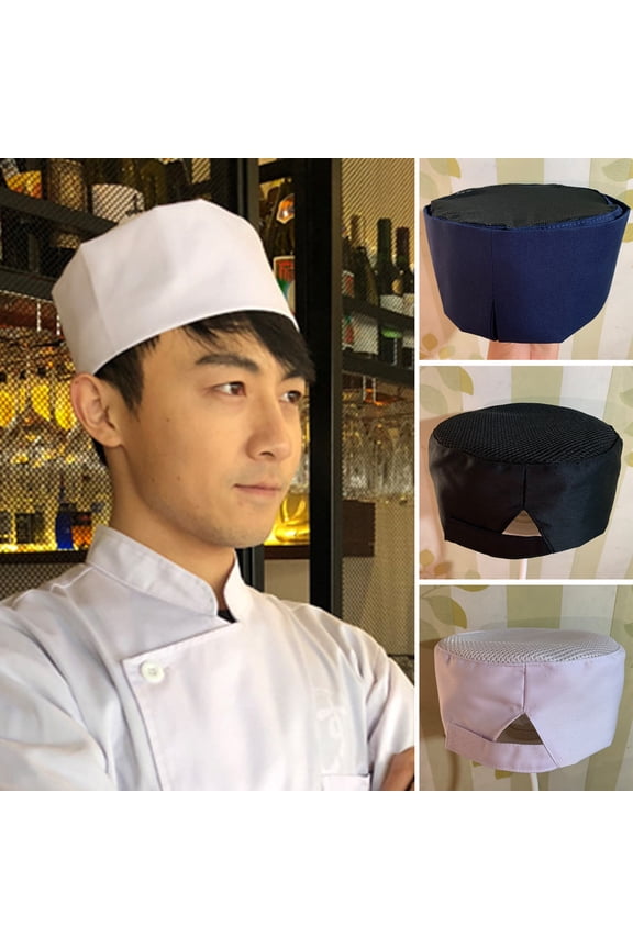 Breathable Mesh Flat Dome Adjustable Fastener Tape Chef Hat Japanese Korean Food Waiter Working Hat