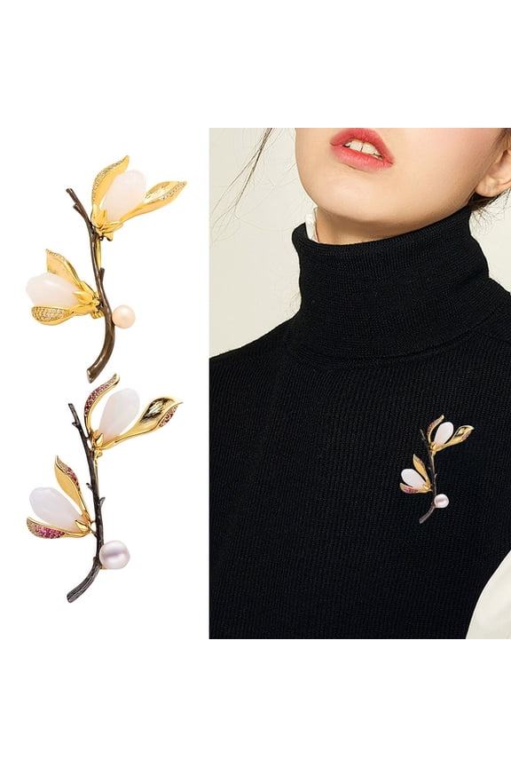 Brooch Magnolia Branch Design Lapel Brooch Pin Sweaters Collars Hats Bags Coats Scarves Badge Versatile Accessory