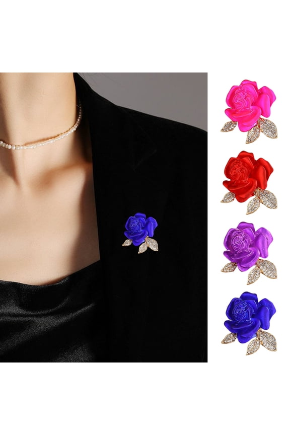 Brooch Pin 3D Rose Flower Shape Sparkling Rhinestones Inlaid Decorative Brooch Sweaters Collars Hats Bags Coats Scarves Accessory