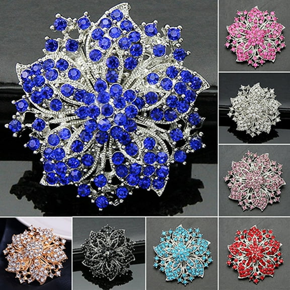 SmartBy Brooch Pin Anti-rust Silver Plated Brooch Rhinestone Round Blossom Flower Breastpin for Dating Wedding Party