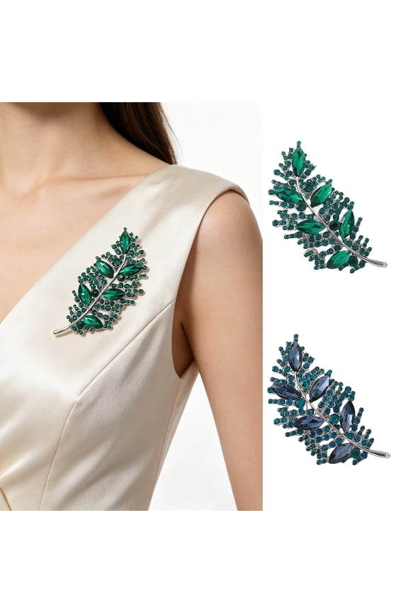 Brooch Pin Imitation Crystal Inlaid Leaf Design Pin-Type Collar Fixer Embellishment Shirts Cardigans Coats Suits Badge