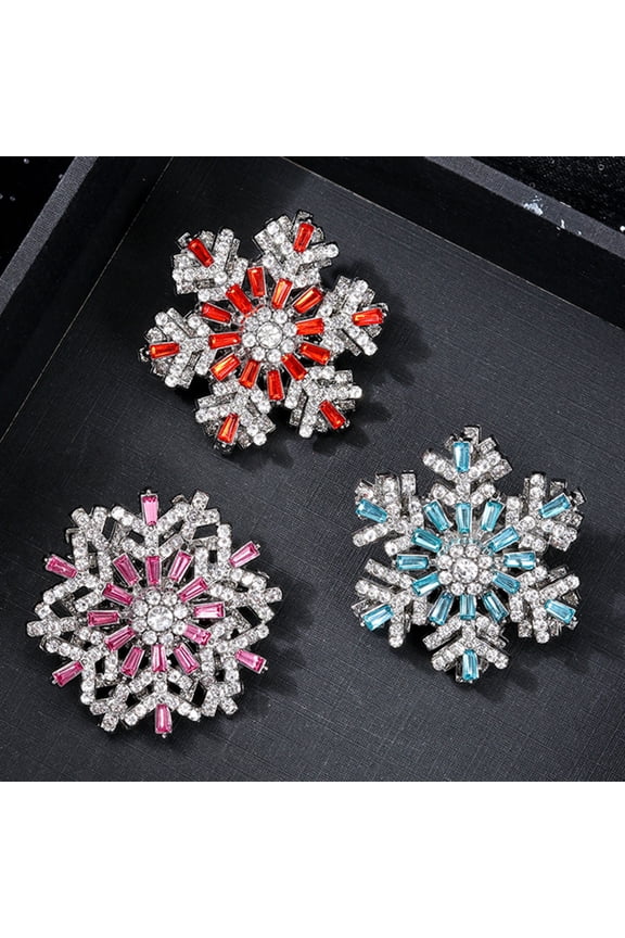 Brooch Pin Snowflake Shape Shiny Rhinestones Pin with Rotating Outer Layer Multi-Layer Design Lapel Badge