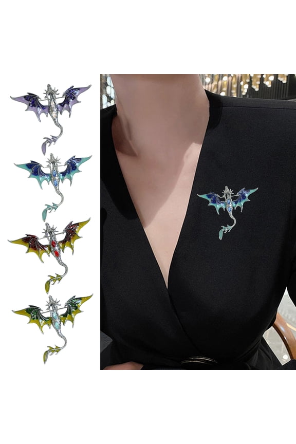 Brooch Pin Western Dragon Design Zinc Alloy Pin with Rhinestone Inlay Hand-Painted Enamel Glaze Suits Coats Sweaters Badge