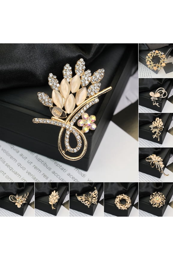 Brooch Retro Style Flower Plant Design Suit Lapel Pin with Faux Opal Inlaid Sweaters Collars Hats Bags Coats Scarves Badge Outfit Accessory