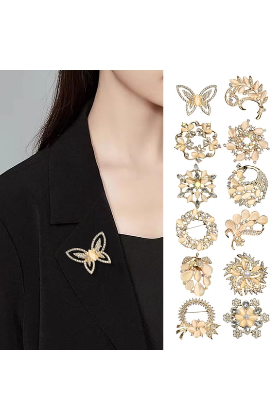 Brooch Retro Style Round Floral Design Lapel Pin with Faux Opal Inlaid Sweaters Collars Hats Bags Coats Scarves Badge Outfit Accessory