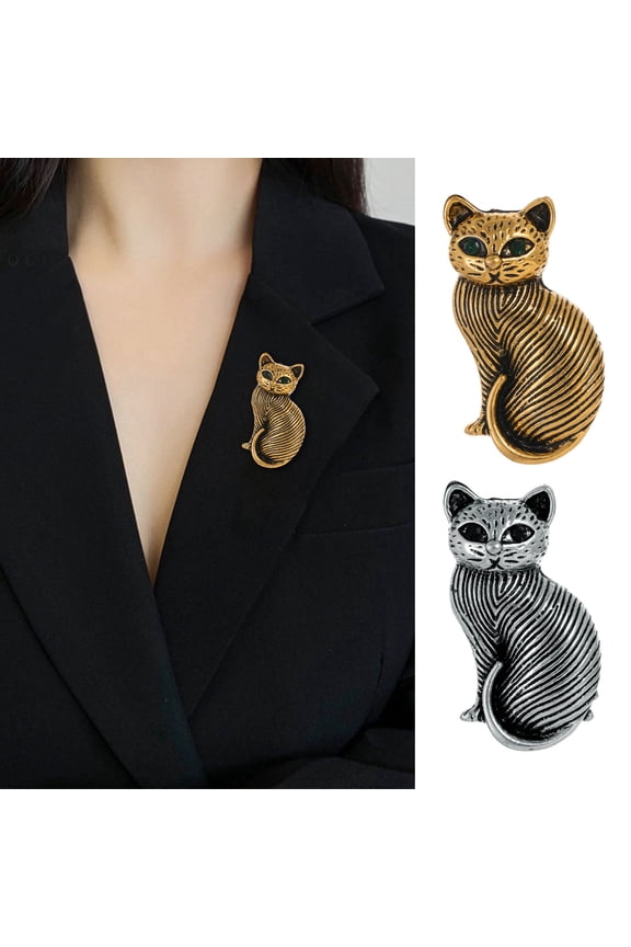Brooch Retro Style Sitting Cat Shape Design Pin Fine Texture Technology Cat Hair Texture Brooch Animal Brooch Jewelry