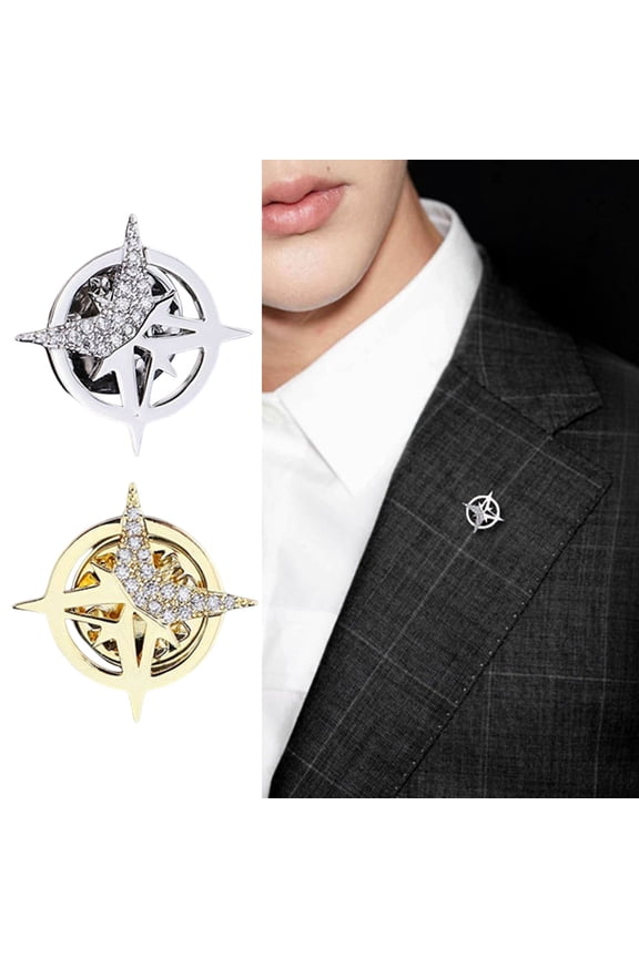 Brooch Six-Pointed Star Alloy Brooch Sparkling Rhinestones Inlaid Suit Corsage Shirt Collar Pin Personalized Badge Buckle