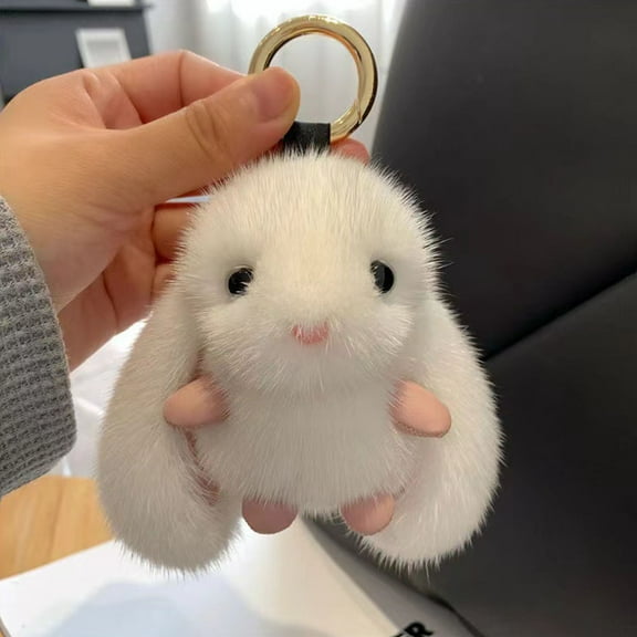 SmartBy Bunny Shape Keychain Pendant Long Ear Plush Rabbit Doll Charm Car Key Holder Bag Backpack Decoration