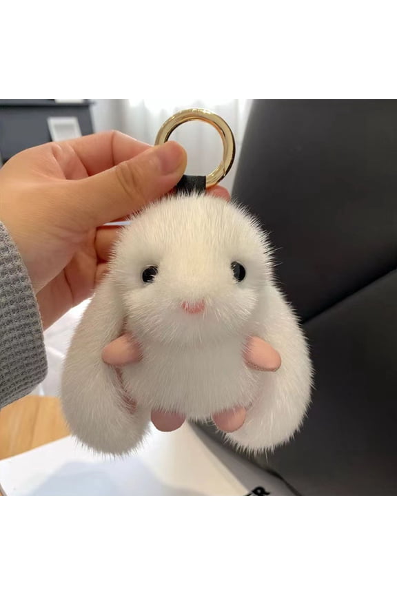 Bunny Shape Keychain Pendant Long Ear Plush Rabbit Doll Charm Car Key Holder Bag Backpack Decoration