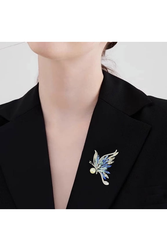 Butterfly Brooch Sparkling Faux Crystal Imitation Pearl Inlay Alloy Pin Suits Coats Sweaters Scarves Badge Outfit Accessory