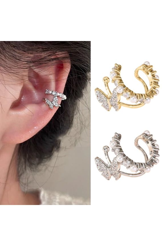 Butterfly Ear Cuffs Non Piercing Ear Corrector Clips Rhinestone Cartilage Clip-on Wrap Earrings Jewelry Gifts for Wife Girlfriend Her