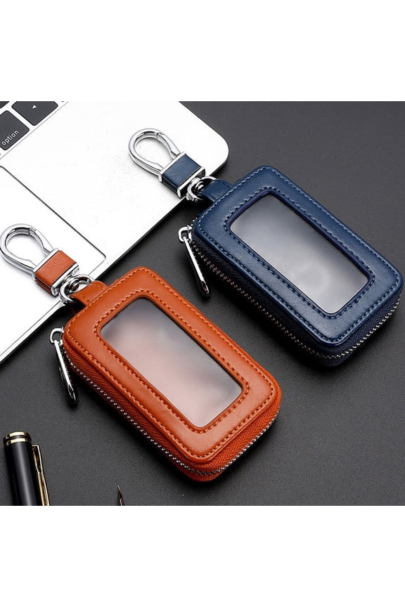 Car Keychain Case with Smooth Zipper Quick Closure Easy Grip Faux Leather Anti-scratch Auto Key Cover Keyless Entry Key Holder