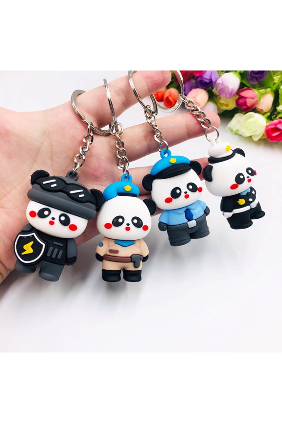 Cartoon Panda Keychain 3D Mini Funny High Toughness Comfortable Grip Backpack Ornament PVC Cute Animal Key Ring for Daily