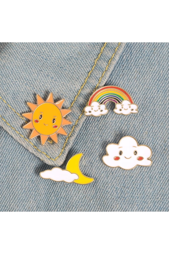 Cartoon Sun Moon Cloud Rainbow Enamel Brooch Pin Bag Collar Lapel Badge Jewelry