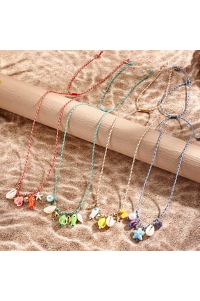 Ceramic Shell Fish Pendant Necklace for Women Irregular Gravel Braided Rope Adjustable Necklace Ocean Theme Boho Beach Jewelry