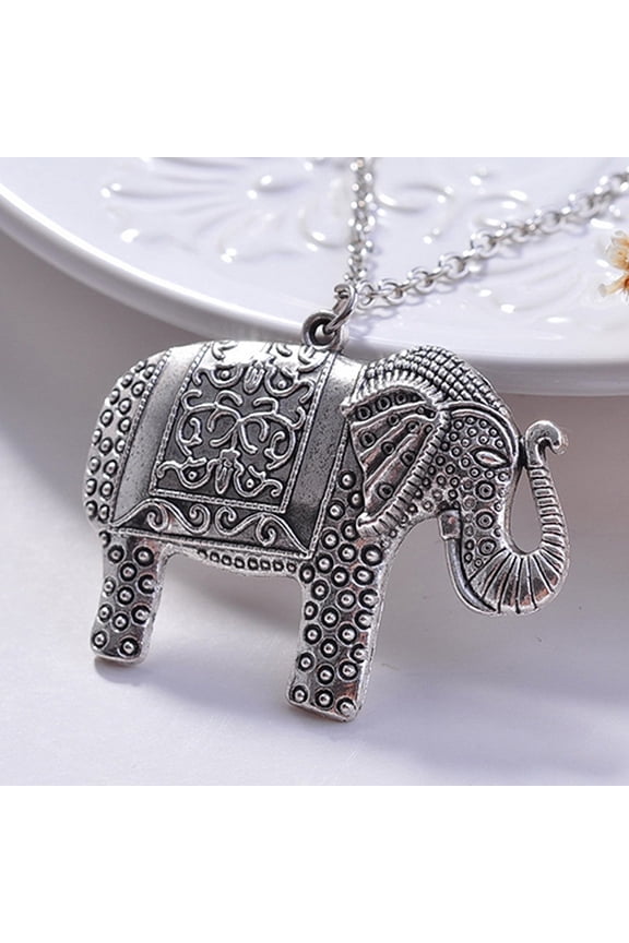 Charm Elegant Fashion Elephant Pendant Sweater Chain Retro Silver Color Necklace