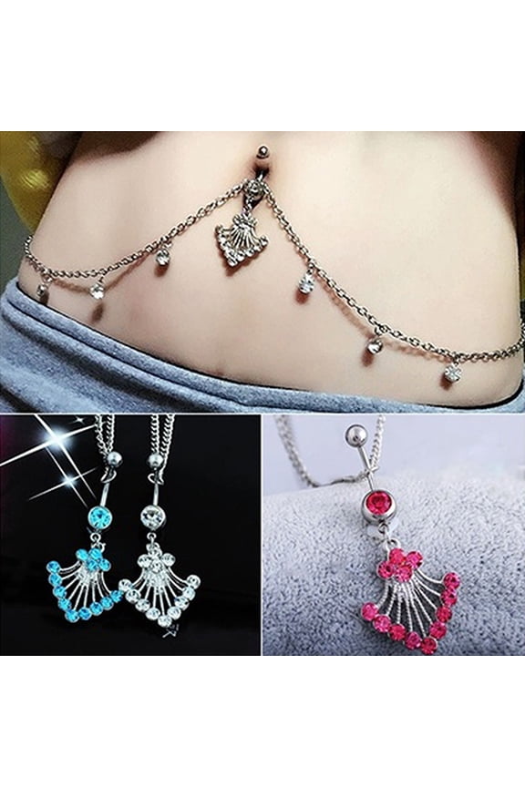 Charming Rhinestone Navel Ring Belly Button Bar Waist Chain Body Piercing Jewelry