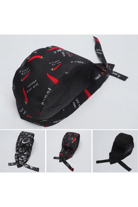 Chef Hat Printing Bouncy Mesh Adjustable Unisex Prevent Hair Falling Lace Up Pepper Restaurant Working Hat for Hotel
