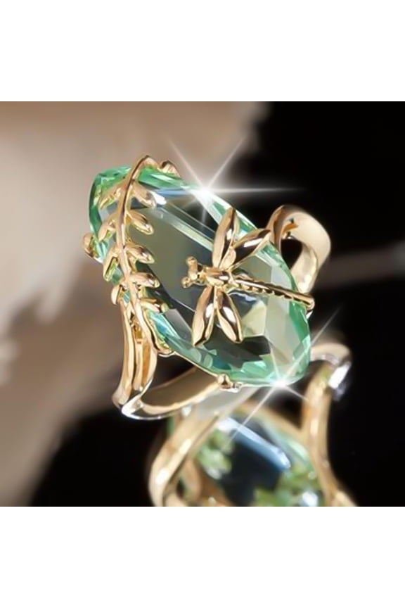 Chic Women Dragonfly Leaf Oval Faux Gem Twist Finger Ring Wedding Jewelry Gift
