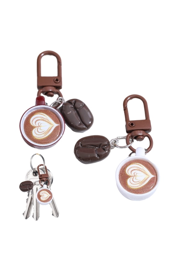 Coffee Cup Keychain Creative Keychain Pendant Mini Latte Art Coffee Cup Key Chain with Simulated Coffee Bean for Bags Keys