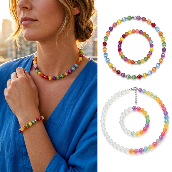 SmartBy Color Changing Beaded Jewelry, UV Reactive Colorful Beaded Necklace, Dopamine Beads Necklace Bracelet, Summer Beach Accessory, Vacation Jewelry Gift for Women