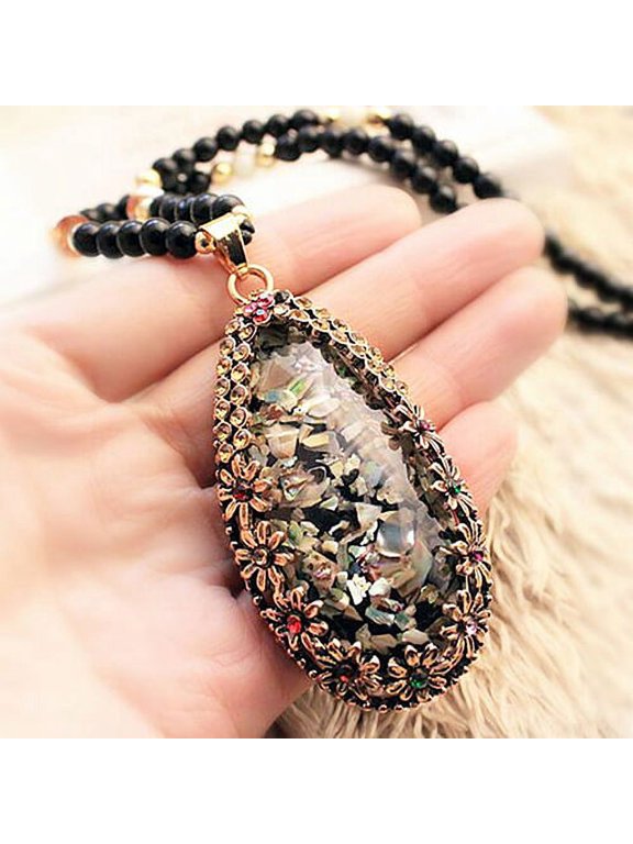 Colorful Shell Faux Opal Statement Bib Pendant Necklace Sweater Chain Gift