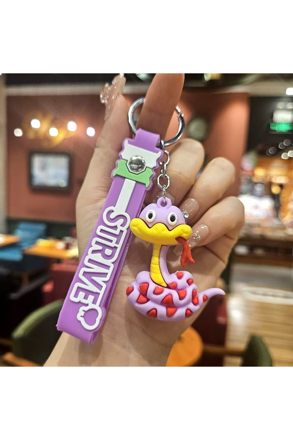 Cool Keychain PVC Snake Charm Decorative Keyring with Lanyard Car Handbag Backpack Phone Luggage Accessories