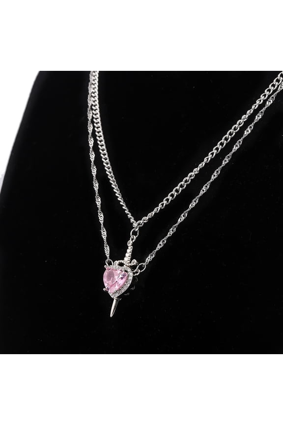 Couple Necklace Cubic Zirconia Heart Matching Necklace Romantic Through The Heart Couple Jewelry for Him Her Valentine's Day Gift