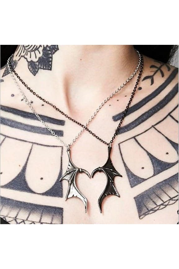 Couple Necklace Personality Gothic Punk Style Retro Devil Wing Love Heart Shape Pendant Necklace Jewelry Accessory