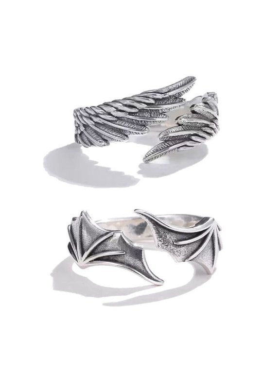 Couple Ring Adjustable Valentine Gift Open End Fashion Angels Devil Wing Lover Ring Jewelry Accessory