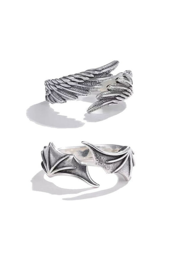 Couple Ring Adjustable Valentine Gift Open End Fashion Angels Devil Wing Lover Ring Jewelry Accessory