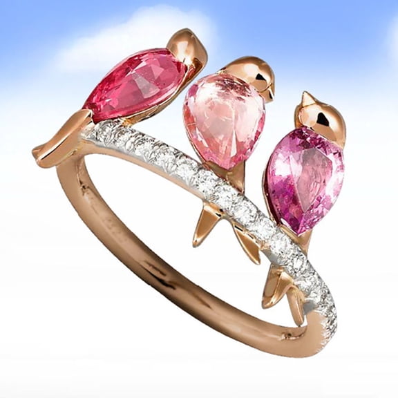 SmartBy Creative 3 Birds Animal Rhinestone Party Women Finger Ring Jewelry Birthday Gift