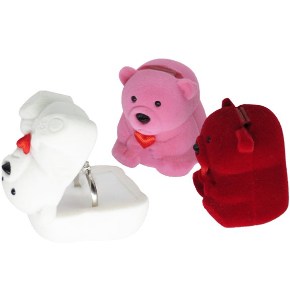 SmartBy Creative Flocking Bear Love Heart Shape Jewelry Storage Ring Box Gift Holder