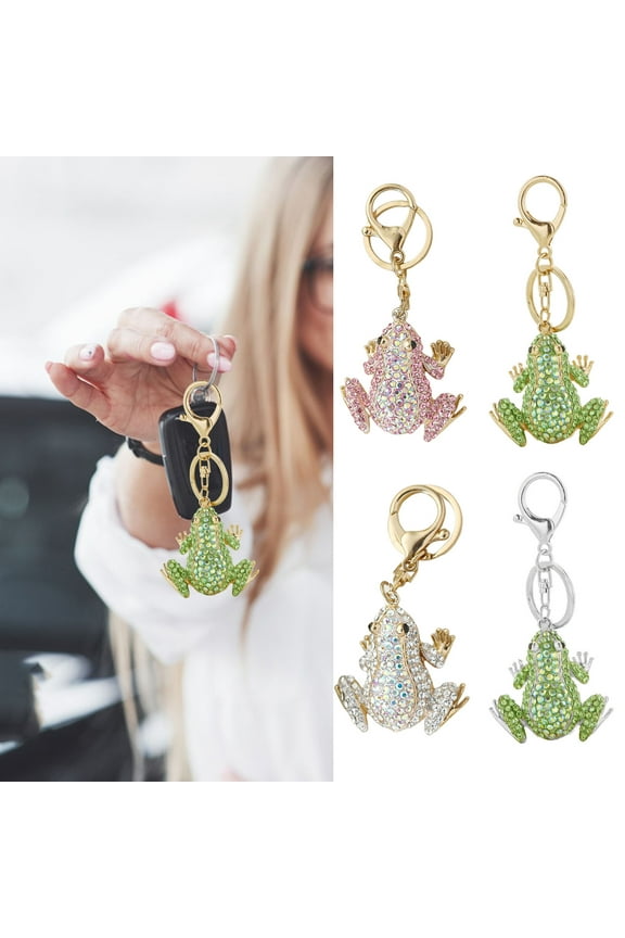 Creative Frog Pendant Keychain Sparkling Rhinestones Inlaid Car Keyring Backpack Bag Charm Keychain Accessories