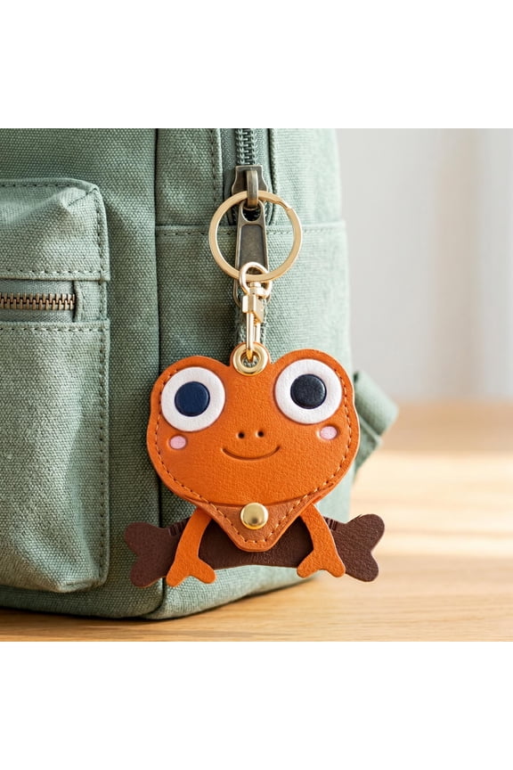 Creative Leather Frog Keychain Pendant Cute Frog-Shaped Card Holder Keychain Portable Anti-Lost Bag Charm School Bag Accessories Small Gifts