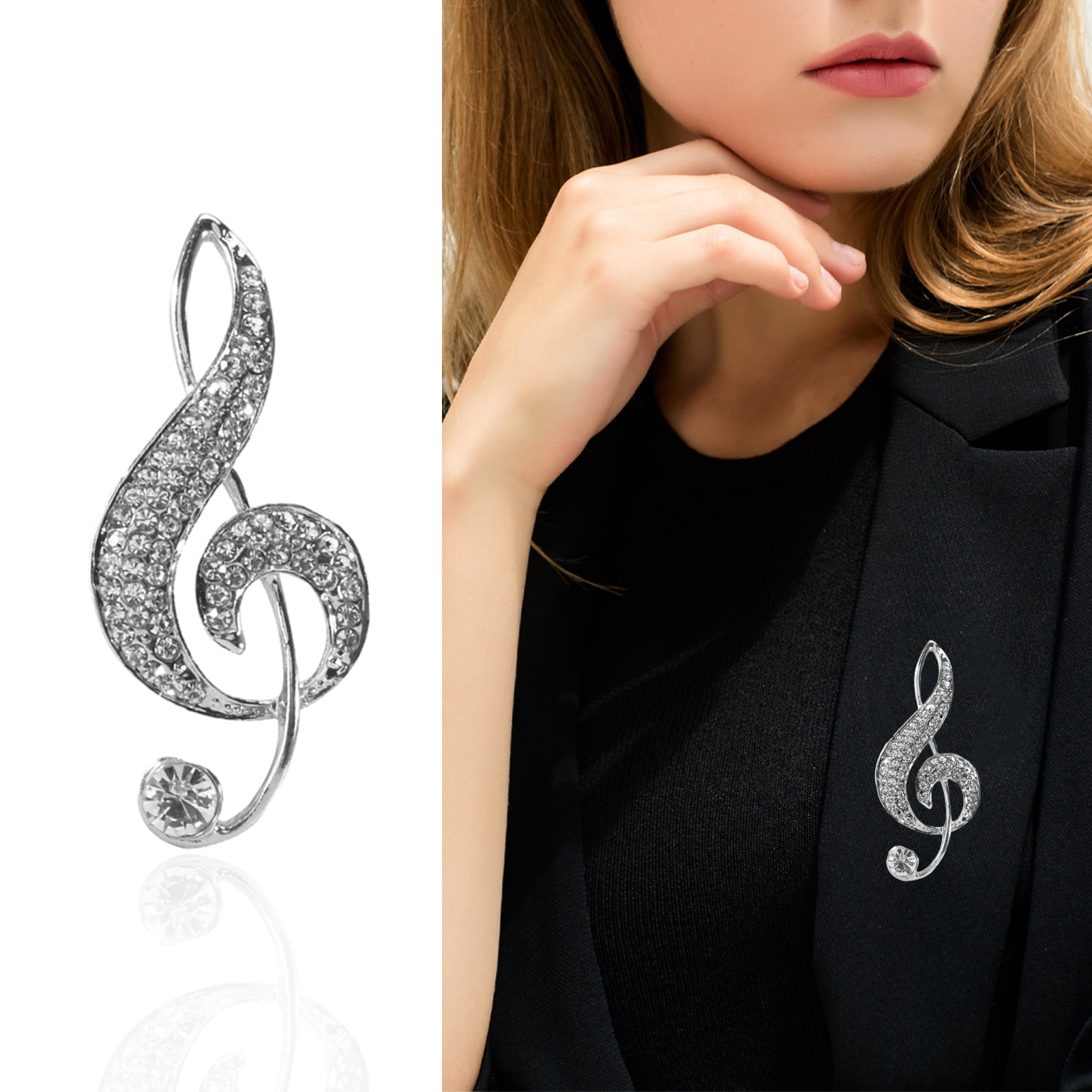 SmartBy Creative Musical Note Shape Women Brooch Shining Rhinestones ...