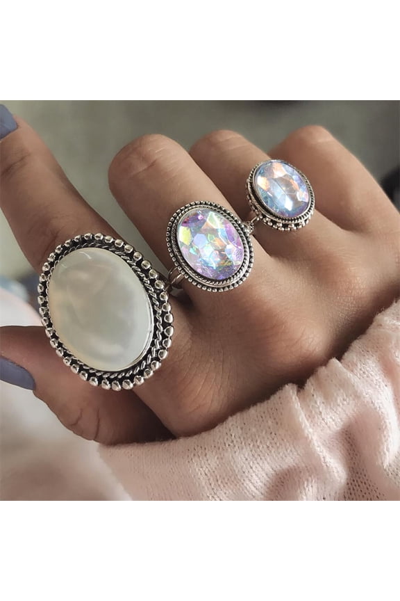 Creative Stacking Finger Ring Set Artificial Gemstone Party Women Jewelry Gift