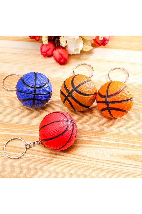 Cute Basketball Shape Sport Stress Ball Link Keychain Key Ring Bag Ornament