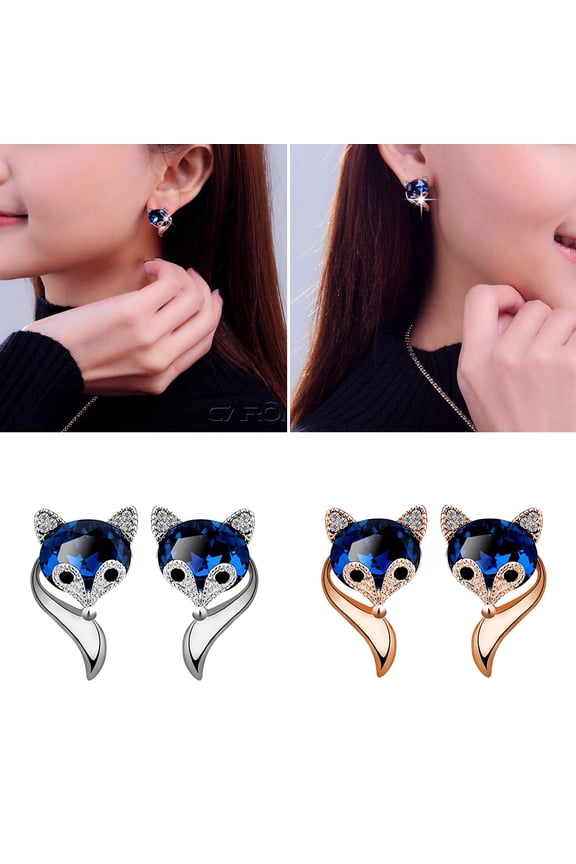 Cute Cartoon Fox Shape Rhinestone Ear Studs Earrings Fashion Women Jewelry Gift