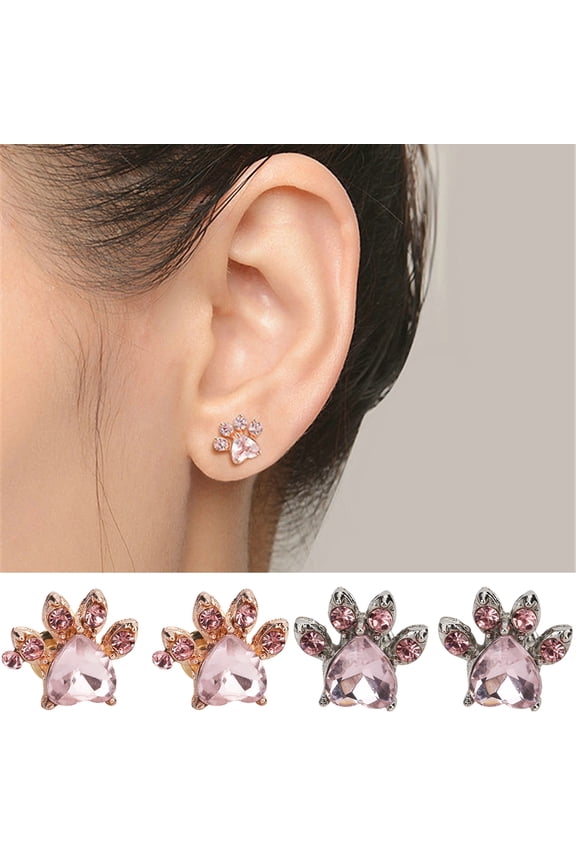 Cute Cubic Zirconia Inlaid Cats Paw Stud Earrings Women Piercing Jewelry Gift