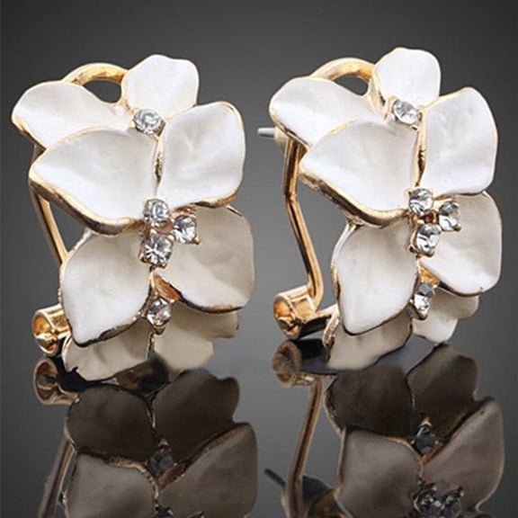 SmartBy Cute Gardenia Flower Rhinestone Inlaid Ear Studs Women Earrings Jewelry Gift