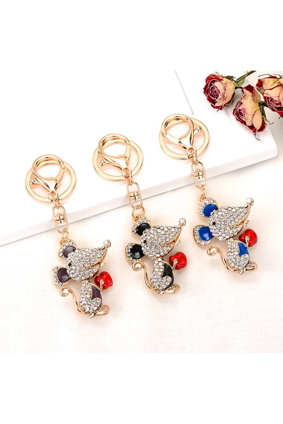 Cute Mouse Keychain Sparkling Rhinestone Mouse Keychain Colorful Enamel Rat Charm with Key Ring Gift for Men Women