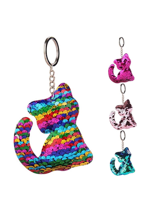 Cute Reflective Sequin Cat Hanging Pandant Keychain Keyring Key Holder Gift