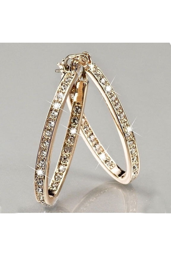 Dazzling Women Rhinestone Inlaid Big Circle Hoop Earrings Party Banquet Jewelry